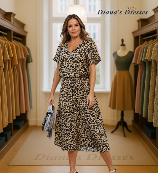 Leah - Panter Printed V-neck Dress