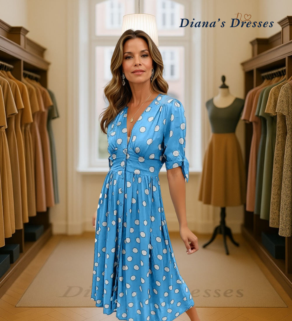 Mia - Dress with plunging V-neck and dots