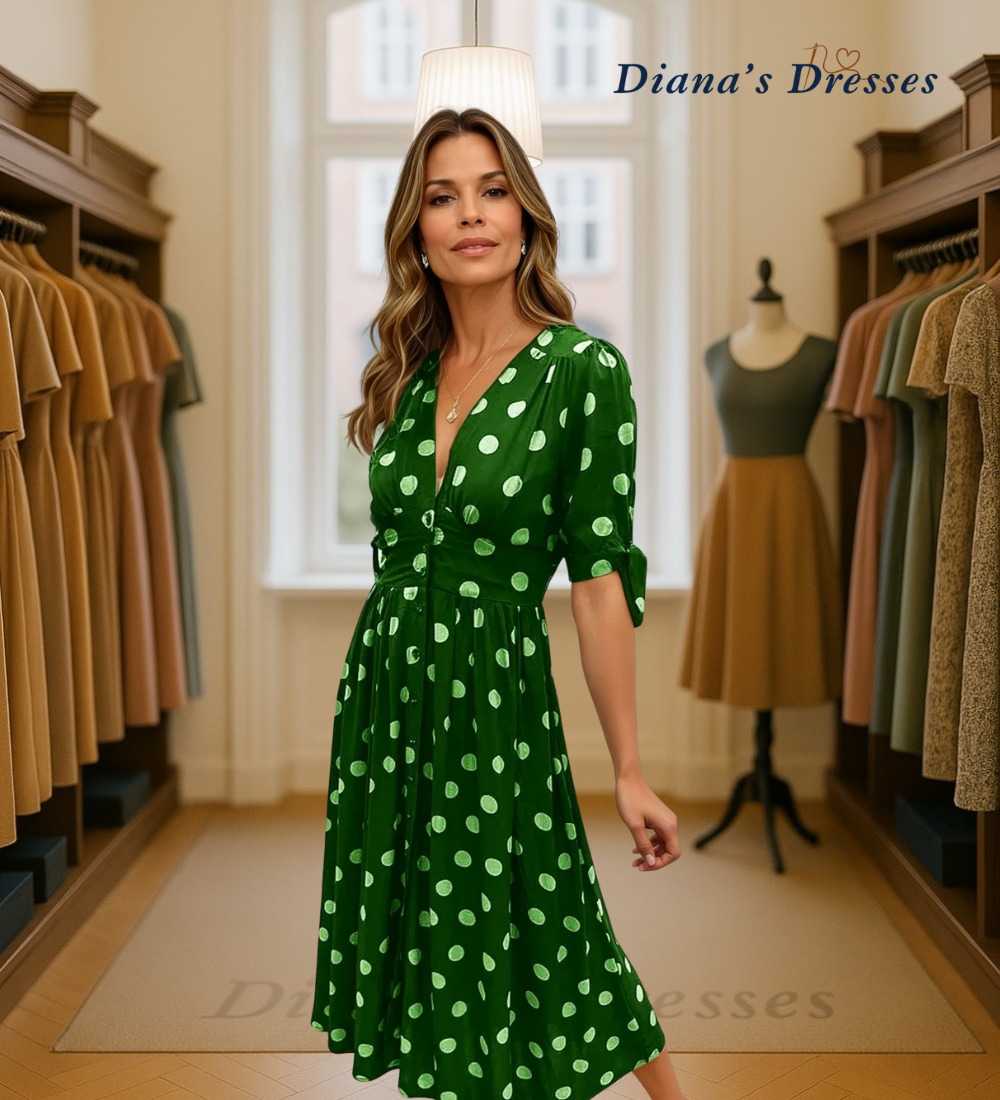 Mia - Dress with plunging V-neck and dots