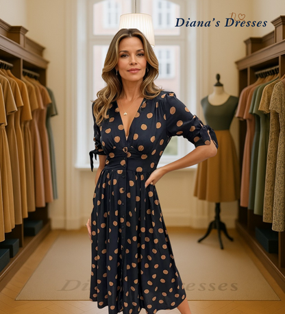 Mia - Dress with plunging V-neck and dots