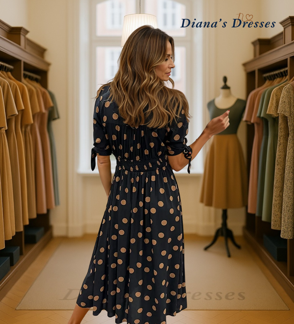Mia - Dress with plunging V-neck and dots